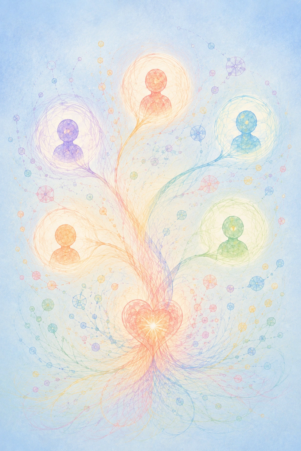 表现家族成员连接关系的手绘插画